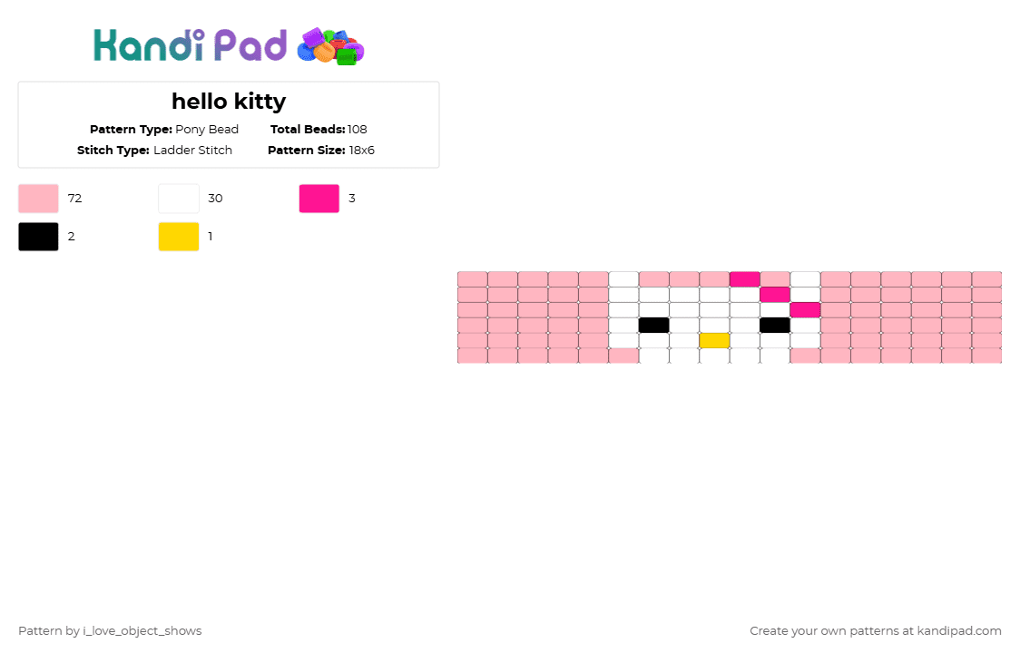 hello kitty - Pony Bead Pattern by i_love_object_shows on Kandi Pad - pink