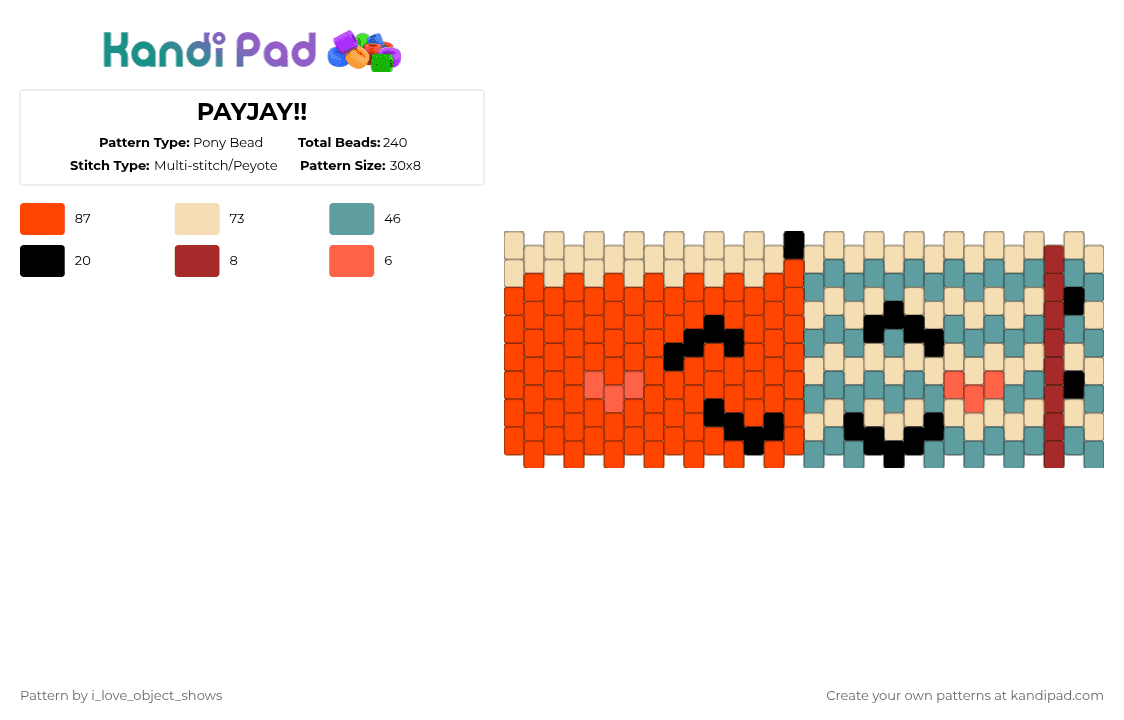PAYJAY!! - Pony Bead Pattern by i_love_object_shows on Kandi Pad - red,beige