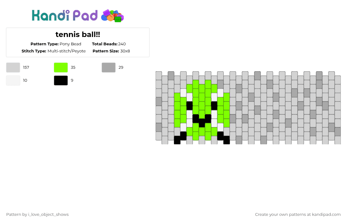 tennis ball!! - Pony Bead Pattern by i_love_object_shows on Kandi Pad - white,green,beige