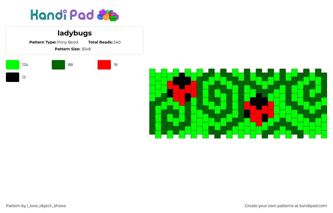 ladybugs - Pony Bead Pattern by i_love_object_shows on Kandi Pad - green