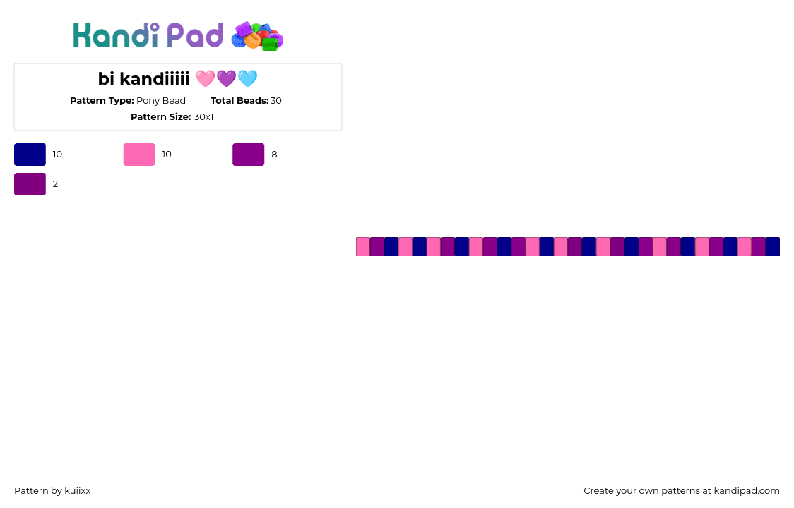 bi kandiiiii 🩷💜🩵 - Pony Bead Pattern by rokkuxsoda on Kandi Pad - purple,pink