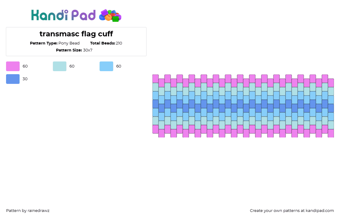 transmasc flag cuff - Pony Bead Pattern by raine_notfound on Kandi Pad - pink,light blue