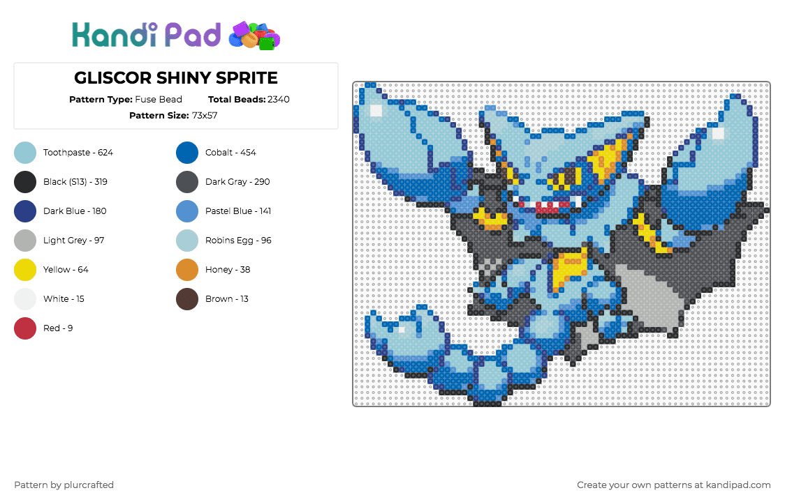 GLISCOR SHINY SPRITE - Fuse Bead Pattern by plurcrafted on Kandi Pad - blue,light blue,gray