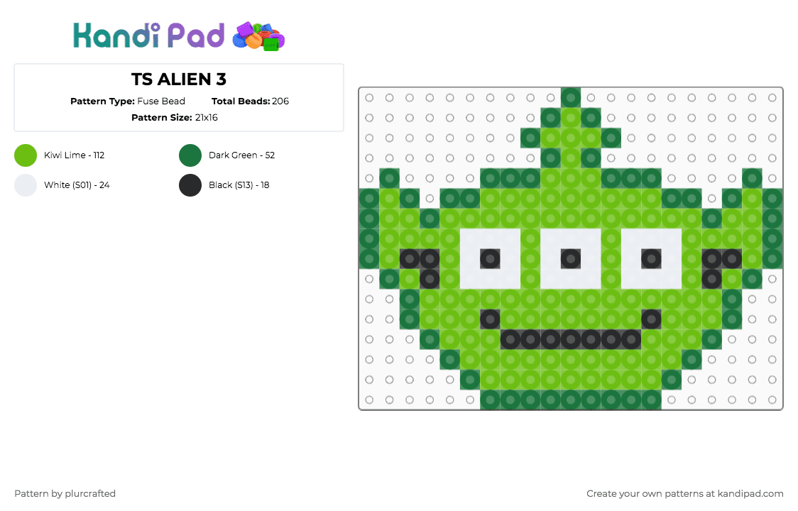 TS ALIEN 3 - Fuse Bead Pattern by plurcrafted on Kandi Pad - alien,toy story,head,toy,character,disney,animation,movie,film,science fiction,scifi,cartoon,green