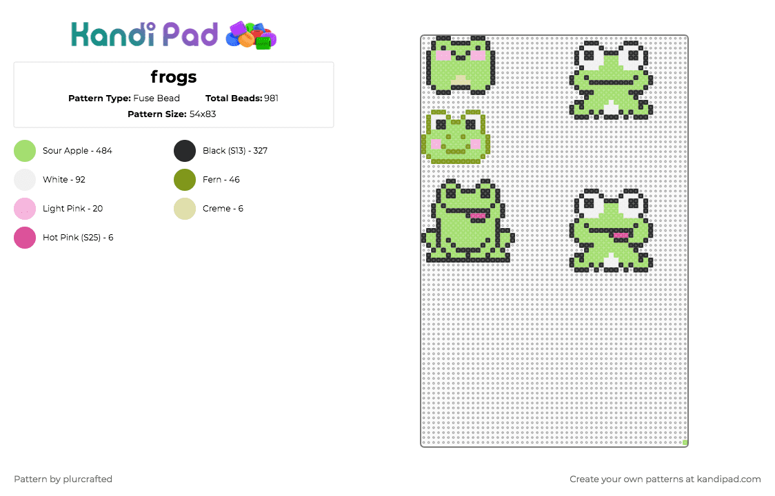 frogs - Fuse Bead Pattern by plurcrafted on Kandi Pad - green