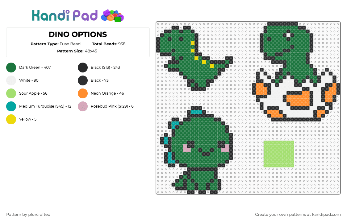 DINO OPTIONS - Fuse Bead Pattern by plurcrafted on Kandi Pad - dinosaur,cute,egg,green