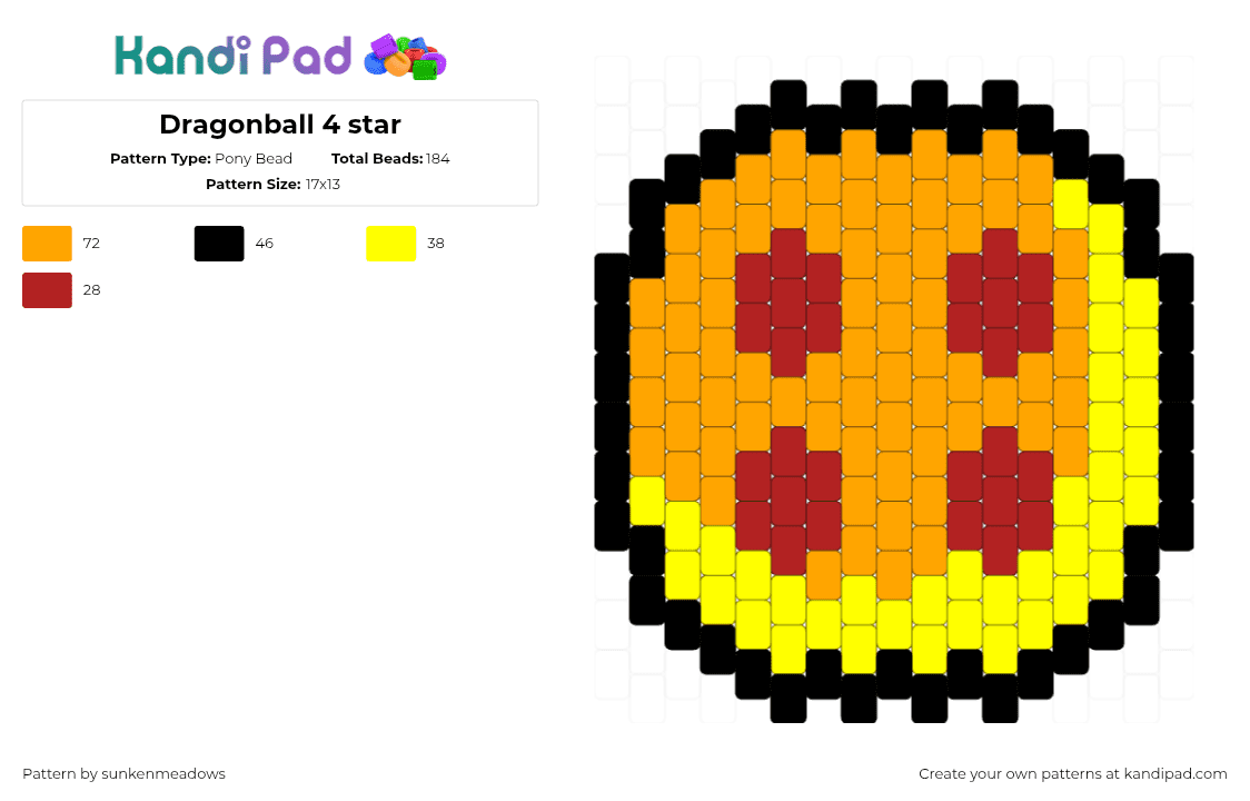 Dragonball 4 star - Pony Bead Pattern by sunkenmeadows on Kandi Pad - orange