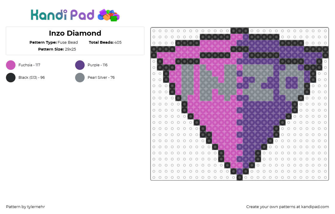 Inzo Diamond - Fuse Bead Pattern by tylernehr on Kandi Pad - pink,purple,inzo,edm,inzodiamond,diamond