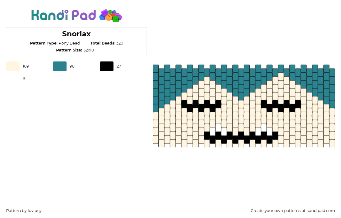 Snorlax - Pony Bead Pattern by luvlucy on Kandi Pad - snorlax,pokemon,cuff,nostalgia,recognizable,contentment,calm,teal,beige