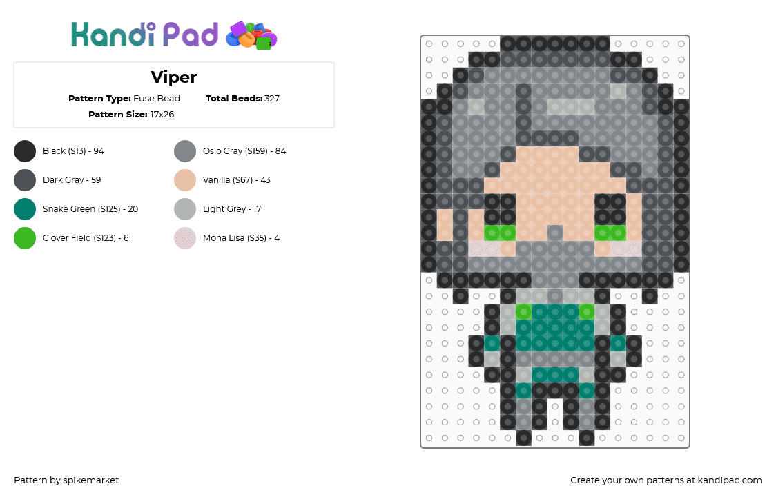 Viper - Fuse Bead Pattern by spikemarket on Kandi Pad - beige,gray