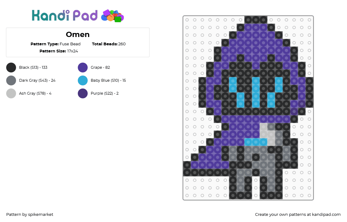 Omen - Fuse Bead Pattern by spikemarket on Kandi Pad - black,purple