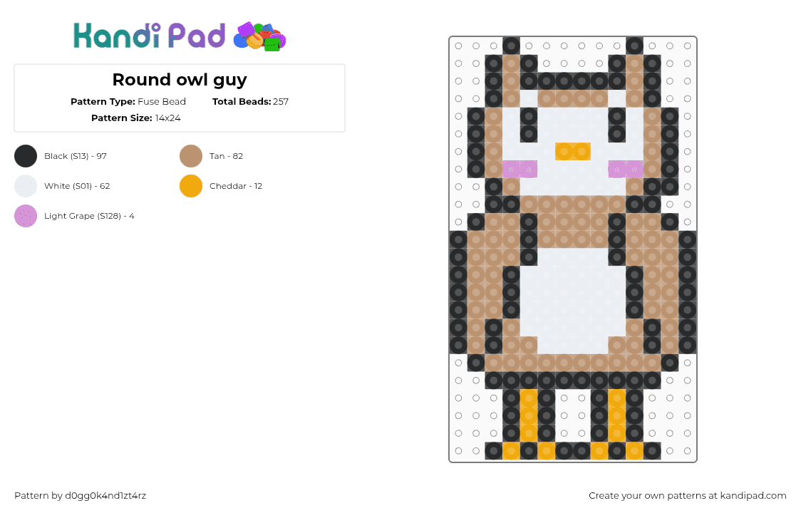 Round owl guy - Fuse Bead Pattern by d0gg0k4nd1zt4rz on Kandi Pad - beige