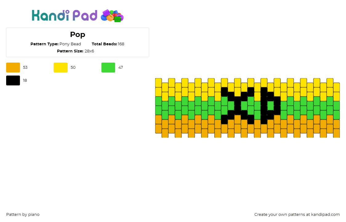 Pop - Pony Bead Pattern by piano on Kandi Pad - stripes,cuff,lettering,bold,vibrant,music festival,horizontal,yellow