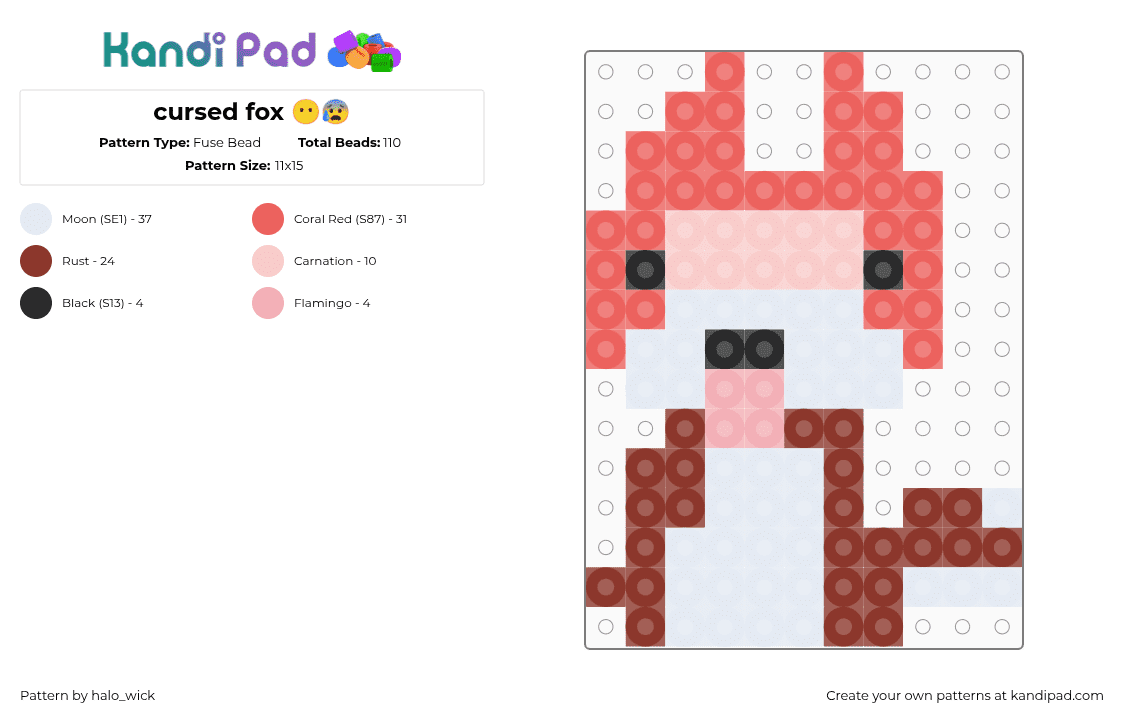 cursed fox 😶😰 - Fuse Bead Pattern by halo_wick on Kandi Pad - animal, fox, red