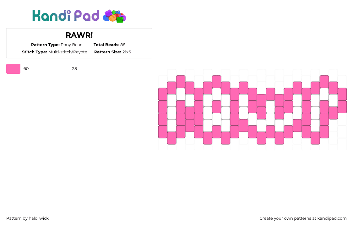 RAWR! - Pony Bead Pattern by halo_wick on Kandi Pad - white,pink,rawr,scene,misc