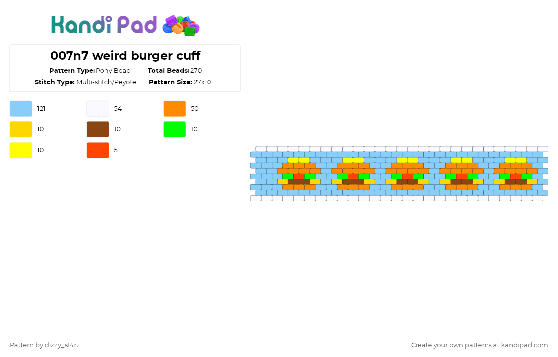 007n7 weird burger cuff - Pony Bead Pattern by dizzy_st4rz on Kandi Pad - light blue,orange