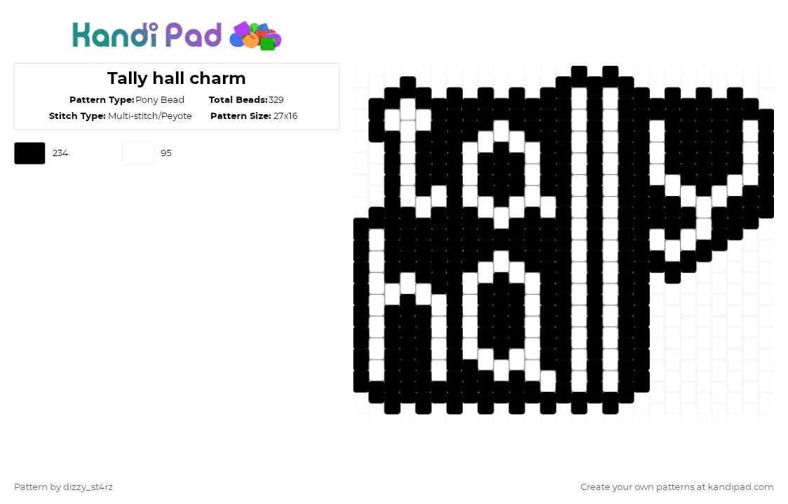 Tally hall charm - Pony Bead Pattern by dizzy_st4rz on Kandi Pad - black,white