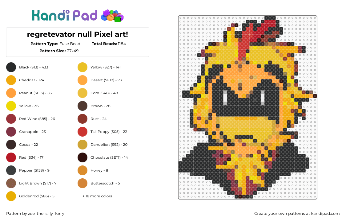 regretevator null Pixel art! - Fuse Bead Pattern by zee_the_silly_furry on Kandi Pad - orange,yellow