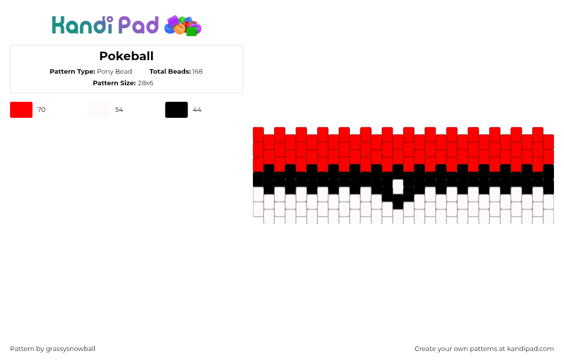 Pokeball - Pony Bead Pattern by grassysnowball on Kandi Pad - red,white