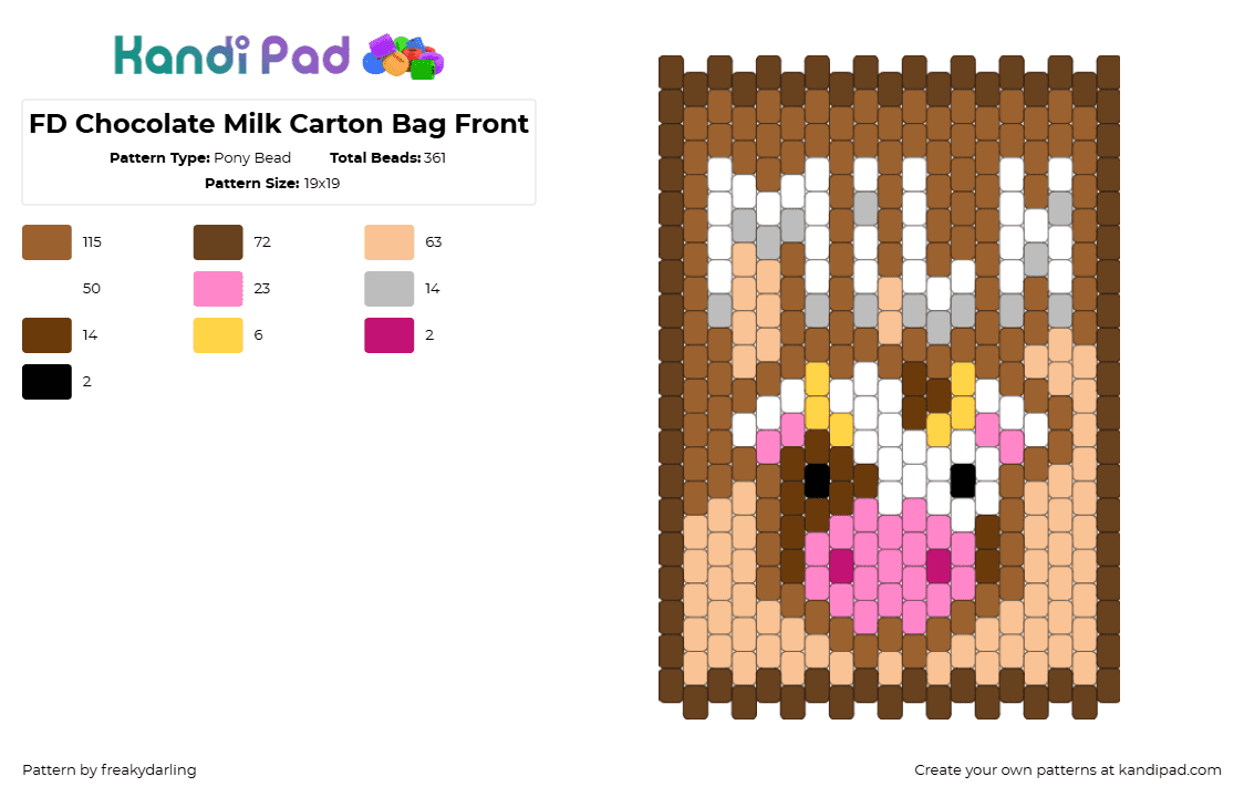 FD Chocolate Milk Carton Bag Front - Pony Bead Pattern by freakydarling on Kandi Pad - beige,tan,brown,chocolate,milk,carton,bag,light brown,cow