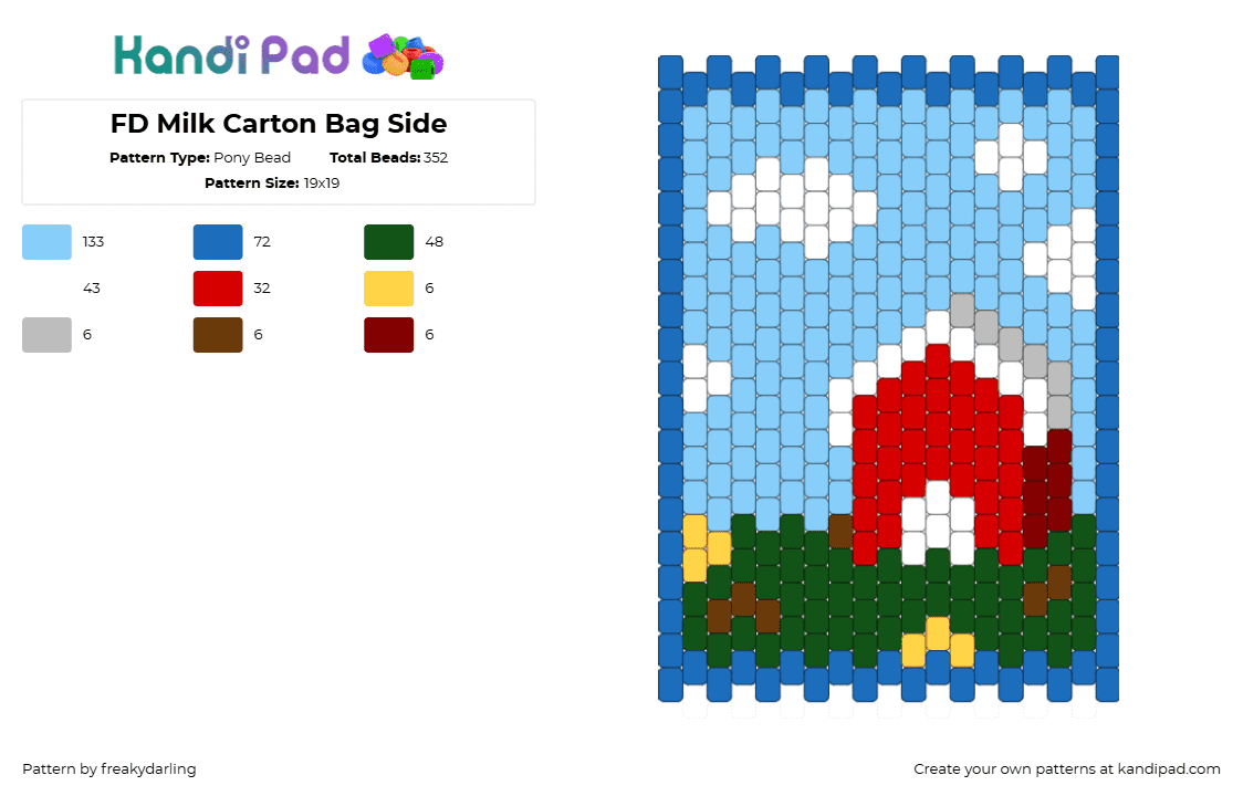 FD Milk Carton Bag Side - Pony Bead Pattern by freakydarling on Kandi Pad - light blue,green,blue,milk,carton,bag,lightblue,red,barn