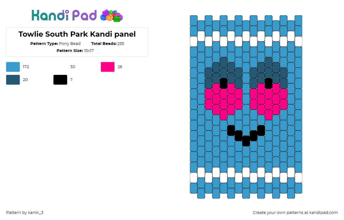 Towlie South Park Kandi panel - Pony Bead Pattern by kanik_3 on Kandi Pad - towelie,south park,animated,whimsical,series,bright hues,cheeky,blue