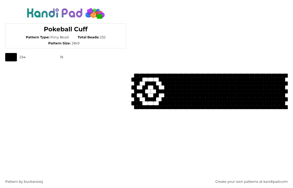 Pokeball Cuff - Pony Bead Pattern by buckaroooj on Kandi Pad - black,pokemon,cosplay,pokeball,monochrome
