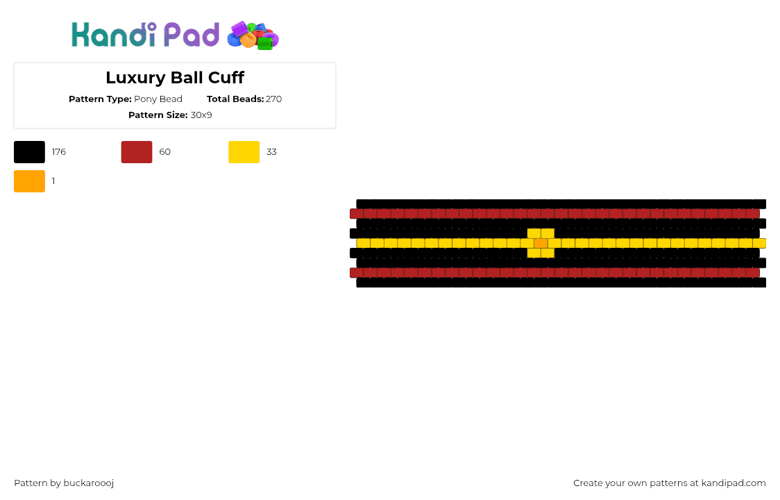 Luxury Ball Cuff - Pony Bead Pattern by buckaroooj on Kandi Pad - luxury ball,pokemon,gaming,video game,black,yellow,red,pokeball,cuff,nintendo