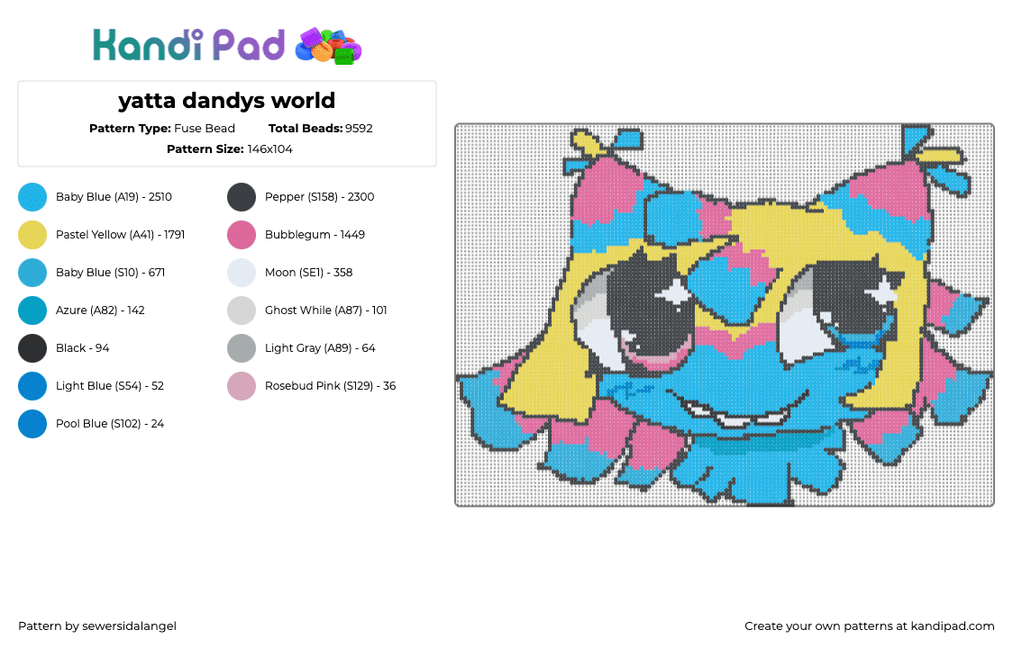 yatta dandys world - Fuse Bead Pattern by sewersidalangel on Kandi Pad - tan,dw,dandys world,dandysworld,pinata,yatta