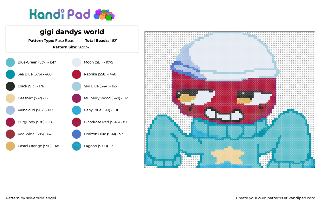 gigi dandys world - Fuse Bead Pattern by sewersidalangel on Kandi Pad - red,teal,dandys world,dandysworld,gigi,gacha pon,gacha