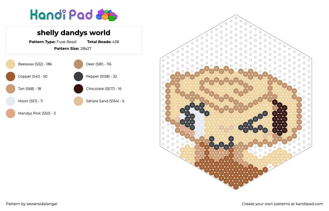 shelly dandys world - Fuse Bead Pattern by sewersidalangel on Kandi Pad - tan,beige,shelly,dandys world,shelly dandys world,dandysworld