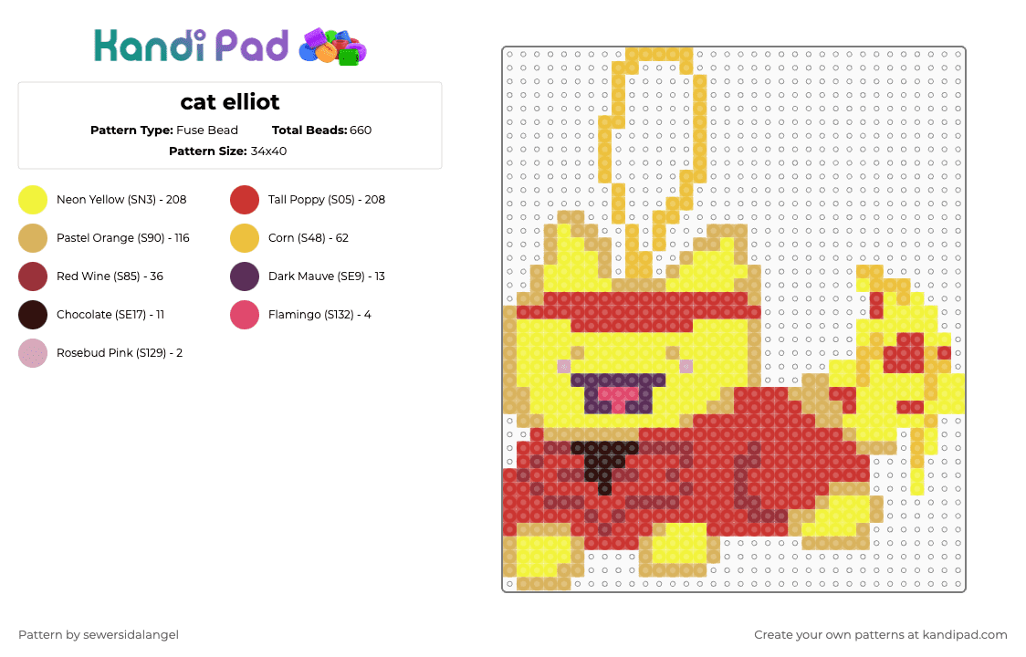 cat elliot - Fuse Bead Pattern by sewersidalangel on Kandi Pad - yellow,red,elliot forsaken,forsaken,cat forsaken,elliot,roblox
