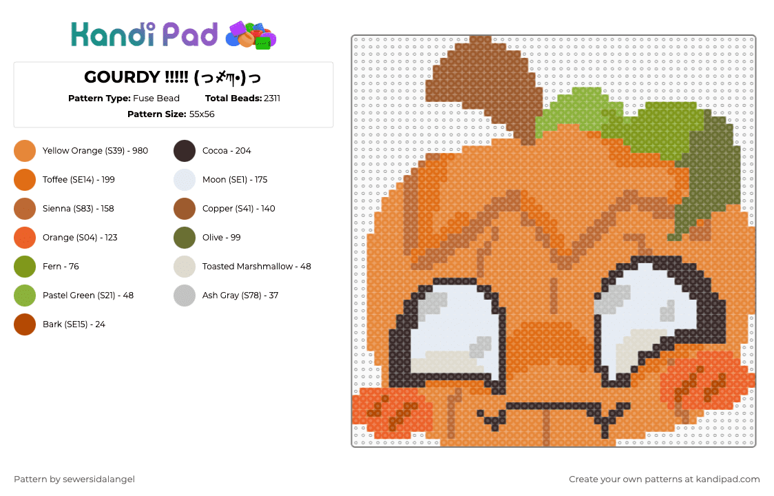 GOURDY !!!!! (っ҂ཀ•)っ - Fuse Bead Pattern by sewersidalangel on Kandi Pad - orange,tan,gourdy,dandys world halloween,dandysworld,dandys world,main toon,main toons,halloween,spooky