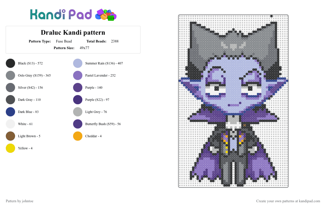 Draluc Kandi pattern - Fuse Bead Pattern by johntoe on Kandi Pad - gray,blue,pink,purple