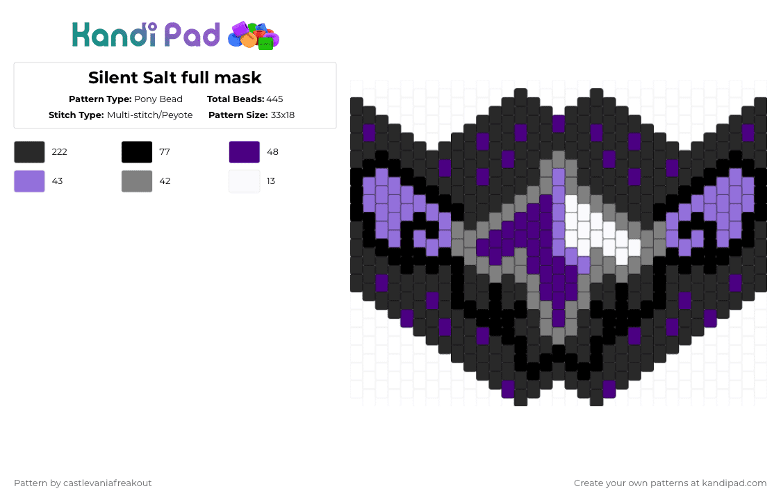 Silent Salt full mask - Pony Bead Pattern by castlevaniafreakout on Kandi Pad - black,purple,gray,silent salt,crk,cookie,mask,grey