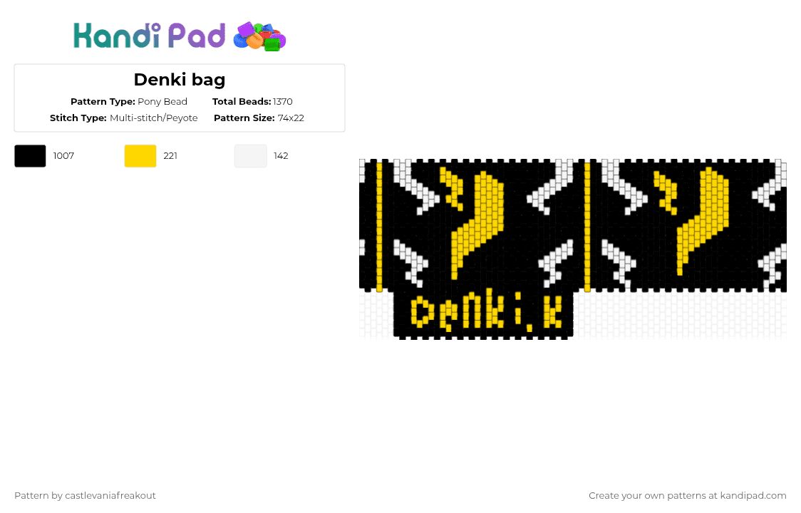 Denki bag - Pony Bead Pattern by castlevaniafreakout on Kandi Pad - black,white,yellow,denki,mha,electric