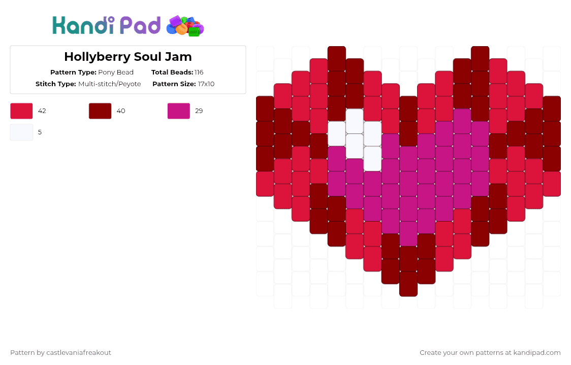 Hollyberry Soul Jam - Pony Bead Pattern by castlevaniafreakout on Kandi Pad - red,pink,crk,hollyberry,berry,souljam