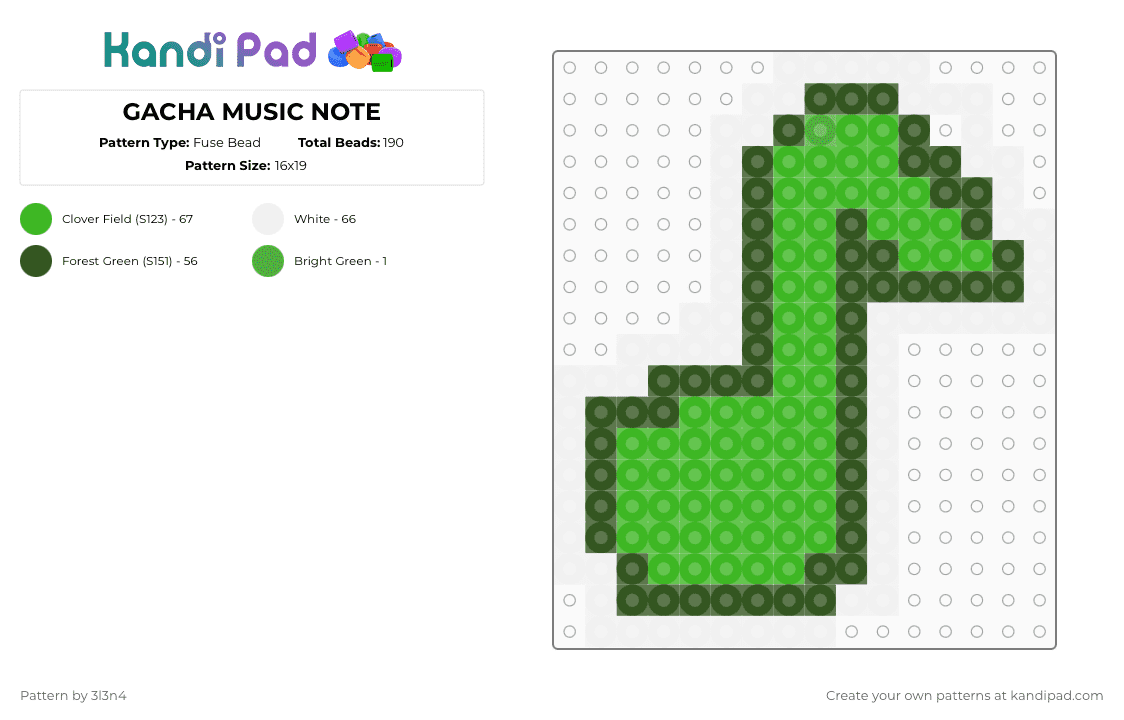 GACHA MUSIC NOTE - Fuse Bead Pattern by 3l3n4 on Kandi Pad - emote, gacha, gold, green, perler