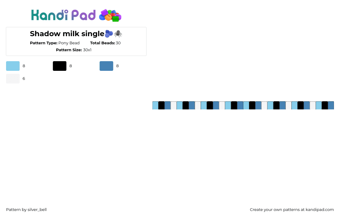 Shadow milk single🫐🕷 - Pony Bead Pattern by silver_bell on Kandi Pad - light blue,blue,cookie run