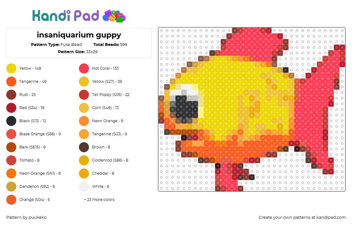 insaniquarium guppy - Fuse Bead Pattern by puukeko on Kandi Pad - red,yellow,orange,insaniquarium