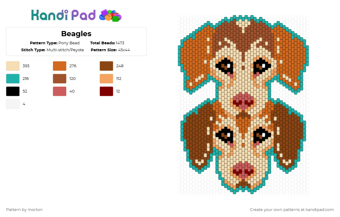 Beagles - Pony Bead Pattern by morton on Kandi Pad - beagle,animal,beige,red,orange,dog,pet,cute