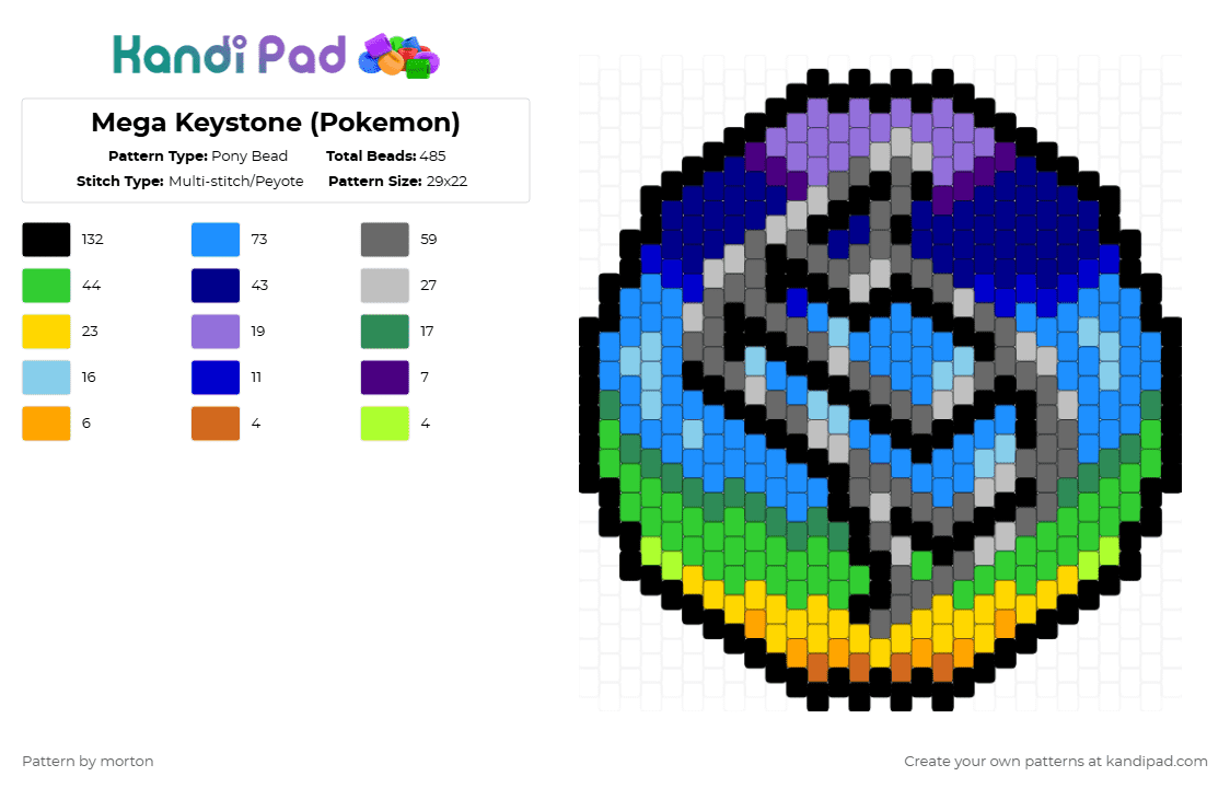 Mega Keystone (Pokemon) - Pony Bead Pattern by morton on Kandi Pad - light blue,green,purple,gray,pokemon,mega,keystone