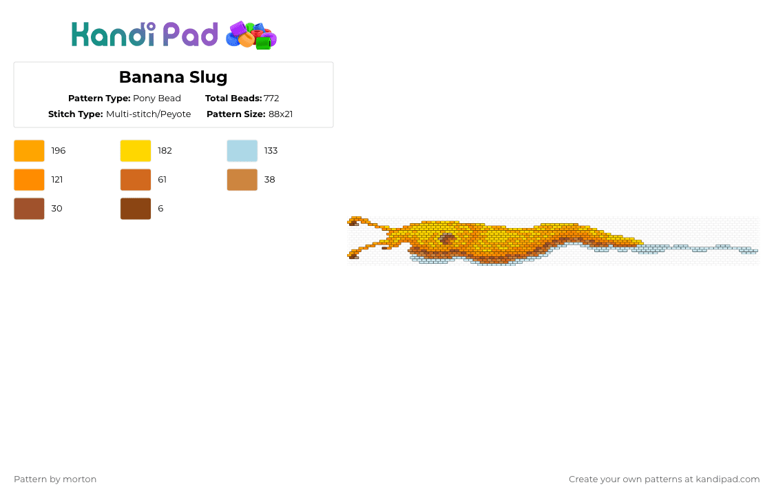 Banana Slug - Pony Bead Pattern by morton on Kandi Pad - orange,yellow,slug,bug,nature,insect