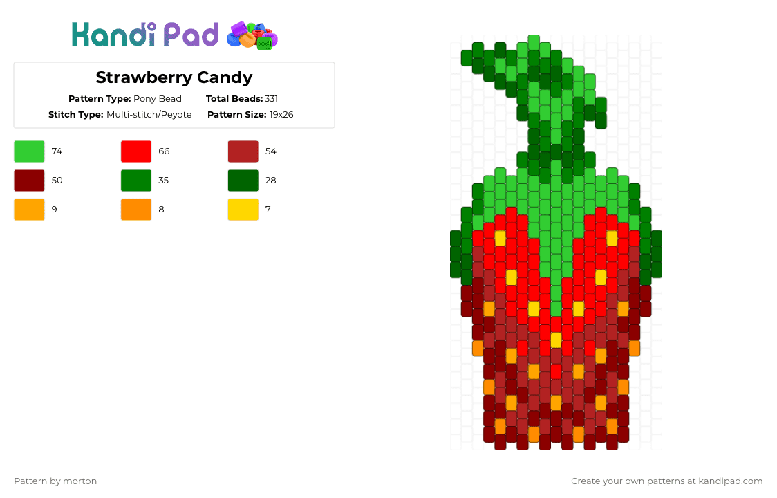 Strawberry Candy - Pony Bead Pattern by morton on Kandi Pad - green,red,candy,strawberry,snack,food