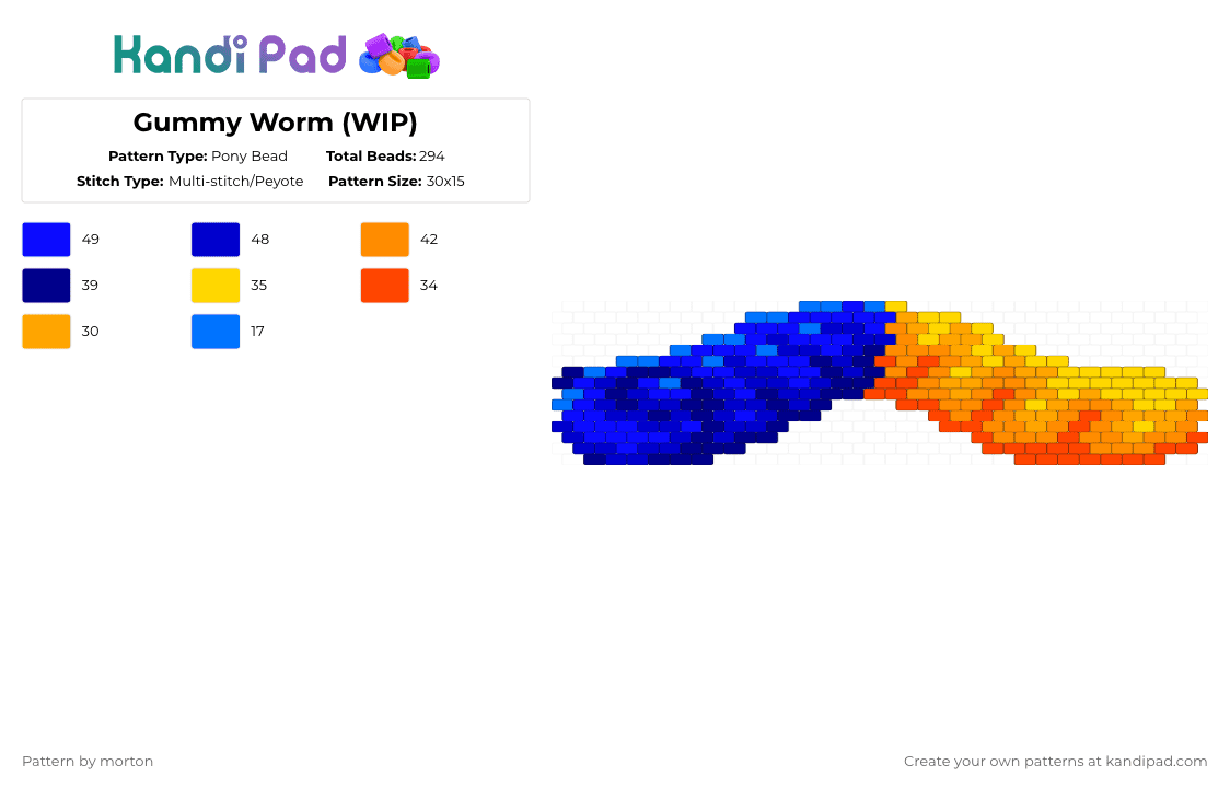 Gummy Worm (WIP) - Pony Bead Pattern by morton on Kandi Pad - purple,orange