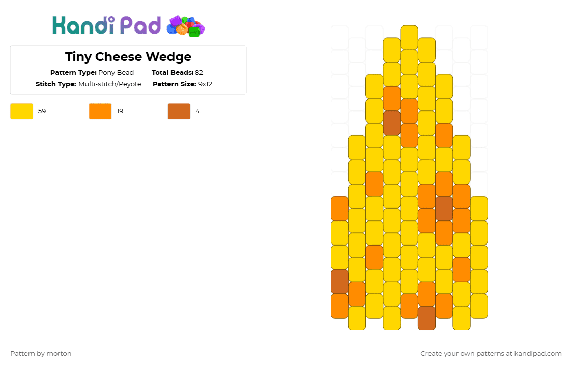Tiny Cheese Wedge - Pony Bead Pattern by morton on Kandi Pad - yellow,orange,cheese,food