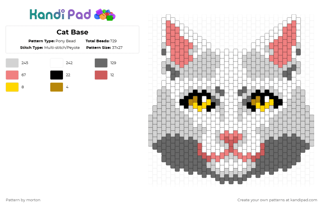 Cat Base - Pony Bead Pattern by morton on Kandi Pad - white,red,gray,cat,pet,feline