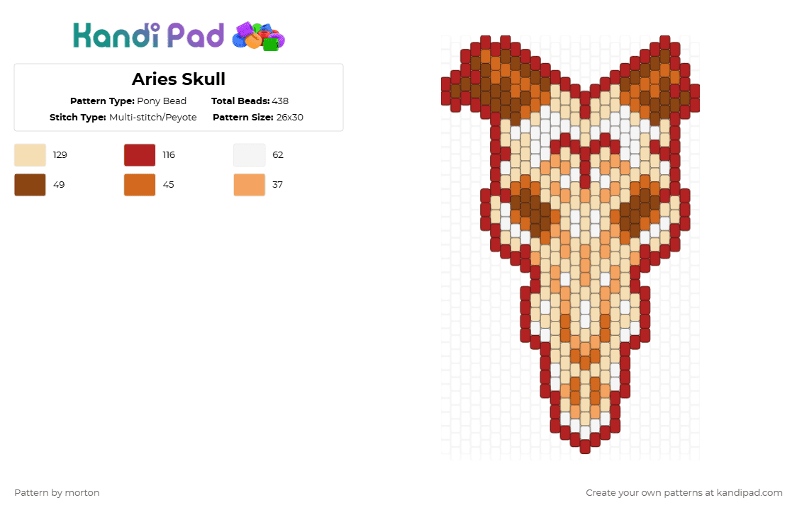 Aries Skull - Pony Bead Pattern by morton on Kandi Pad - beige,red,aries,zodiac,skull,ram