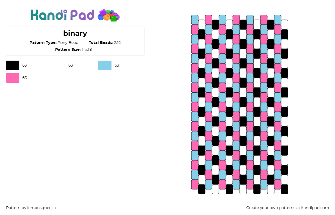 binary - Pony Bead Pattern by lemonsqueeza on Kandi Pad - binary,alternating,sequence,contrast,pink,blue