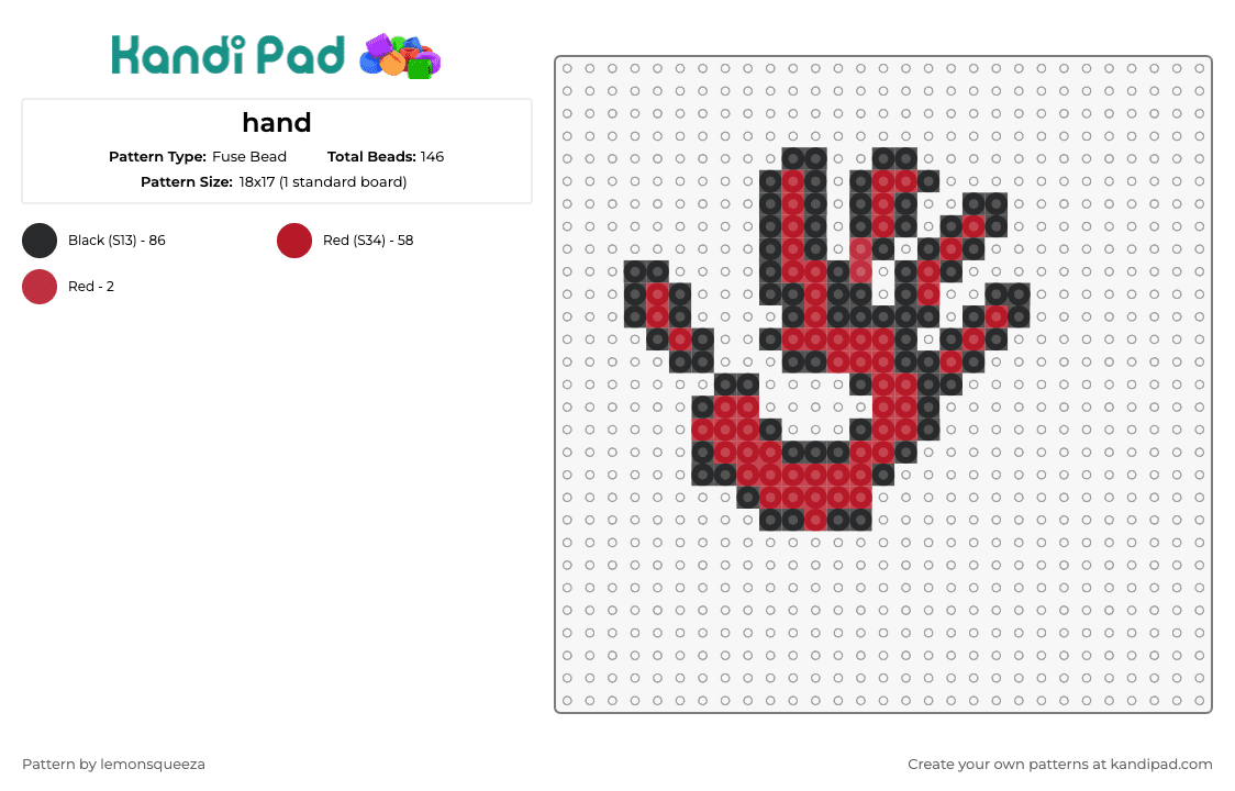 hand - Fuse Bead Pattern by lemonsqueeza on Kandi Pad - hand print,palm,red,touch,symbol,expressive